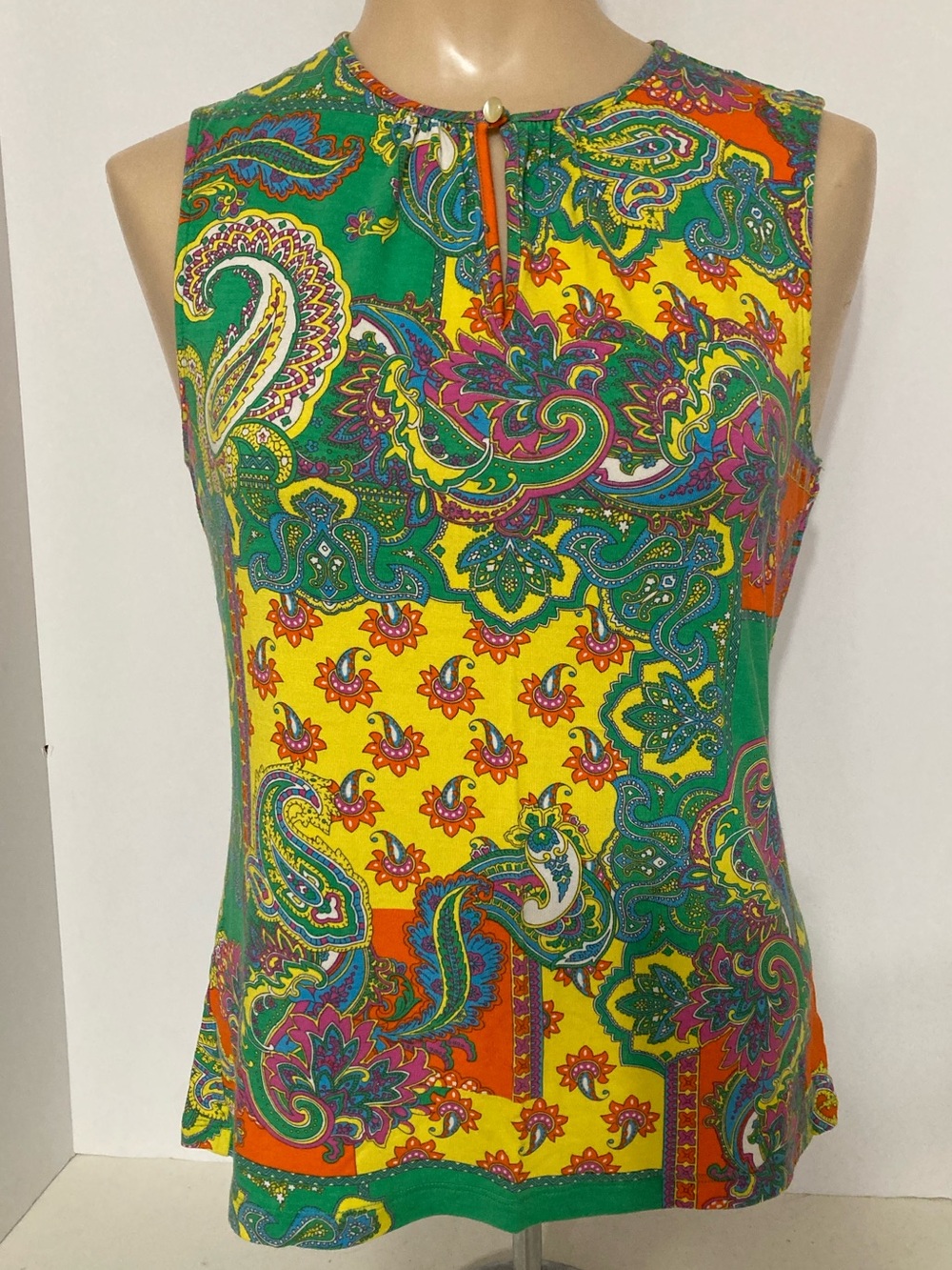 Vibrant Paisley Sleeveless Top - Yellow & Green. SSB3